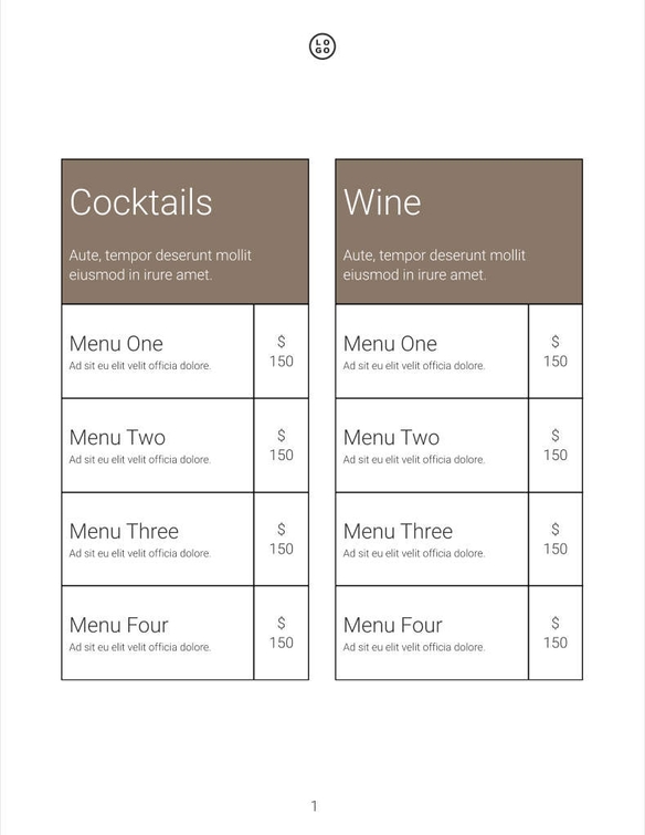 Free catalog food menu template