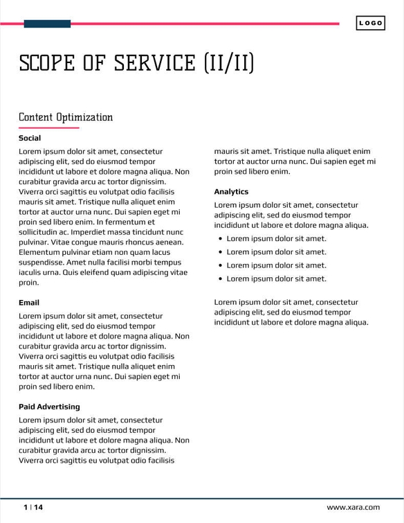 Free proposal data analytics template