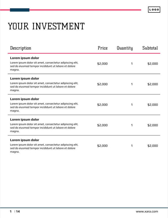 Free proposal data analytics template