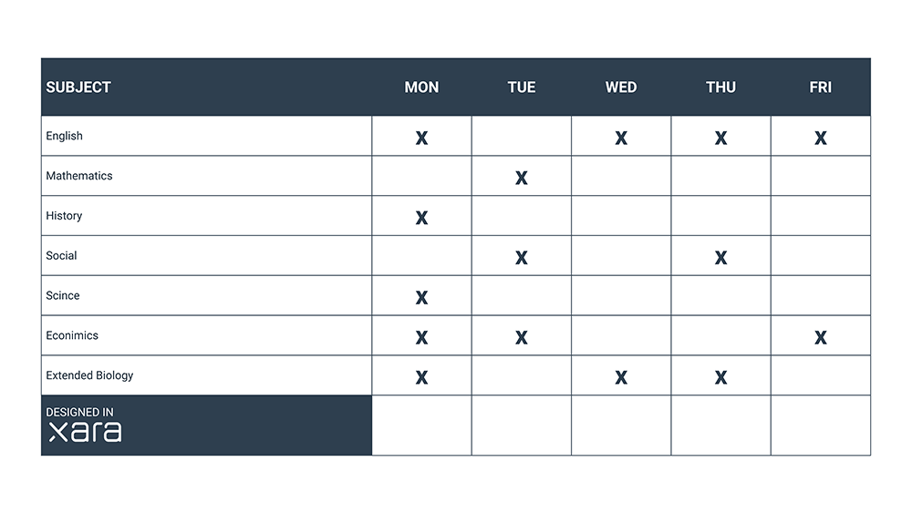 Free table template