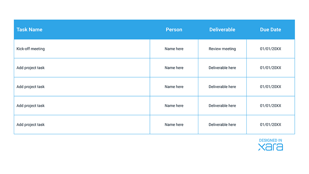Free table template