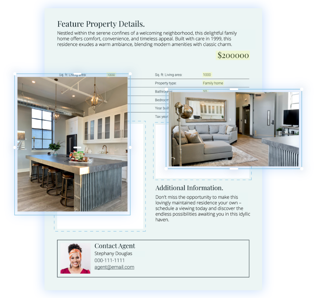 Xara real estate document template featuring property details